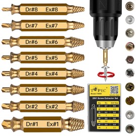Topec Damaged Screw Extractor Set 8Pcs, HSS 4341 Easy Out Screw Extractor Set, Stripped Screw Extractor for Easy Removal of Stripped, Rusty, Broken Hardware, Valentines Day Gifts for Him, Men (Gold)