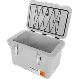 IRIS USA Hugel 44 QT Cooler, Heavy Duty Metal Buckles, Leak-Free Design, Durable Hard Cooler, Ice Chest with Bungee Strap, Molded Handles, Fishing Camping Boat Beach Tailgating Road Trips, Light Gray