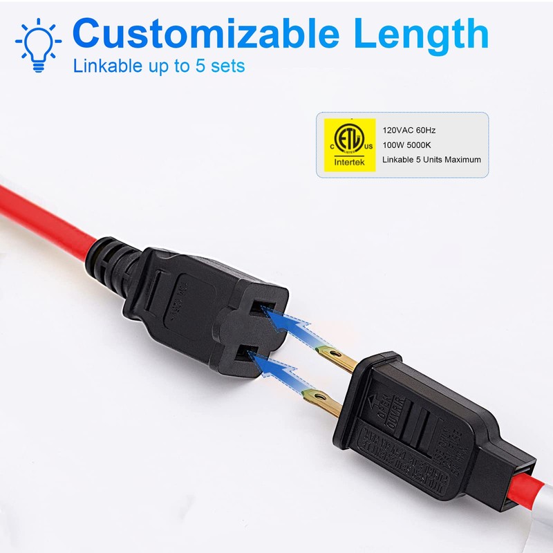 Construction Lights String Temporary Lighting,100ft Work Light Stringer with 10