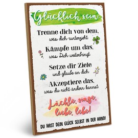 ARTFAVES® Wooden Sign with Saying - Glücklich Sein - Trenne Dich von dem | Shabby Chic Sign Retro Vintage Decoration Gift | Glücklichsein, Glück, Leben | Size: 19 x 28 cm