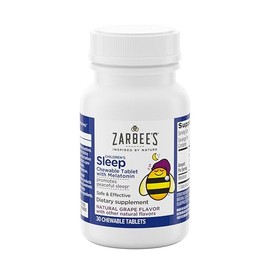 Zarbee's Tableta masticable de melatonina de 1 mg para niños, suplemento de sueño eficaz y sin medicamentos, tabletas de sabor a uva natural fáciles d