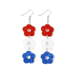 Independence Day Earrings Acrylic Glitter Triple Heart Firework Flower Drop Dangle Earrings for Women Shining Red White Blue American Flag Earrings 4th of July Jewelry Gift-Flower