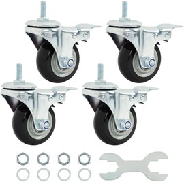 Finnhomy Swivel Caster Wheels 3 Inch Threaded Stem Casters Set of 4 Heavy Duty 3/8"-16 x 1 with Brake Polyurethane Industrial Locking Castors Wheels for Cart/Furniture 2200 Lb Smooth Casters, Black