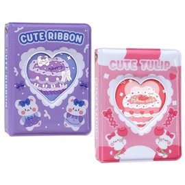 Hwtcjx Pack of 2 Photocard Binder, Kpop Photocard Holder, 3 Inch Cute Mini Photo Album Kpop Binder, Portable Kpop Photocard Binder Mini Photo Album for Photocard Collection, 40 Pockets (Purple and
