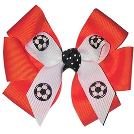 Soccer Hair Bow with six loops, Made in the USA, white pony bands, many colors (Orange)