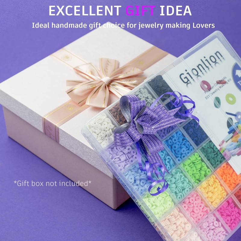 Gionlion 6000 Clay Beads Bracelet Making Kit, 24 Colors Flat