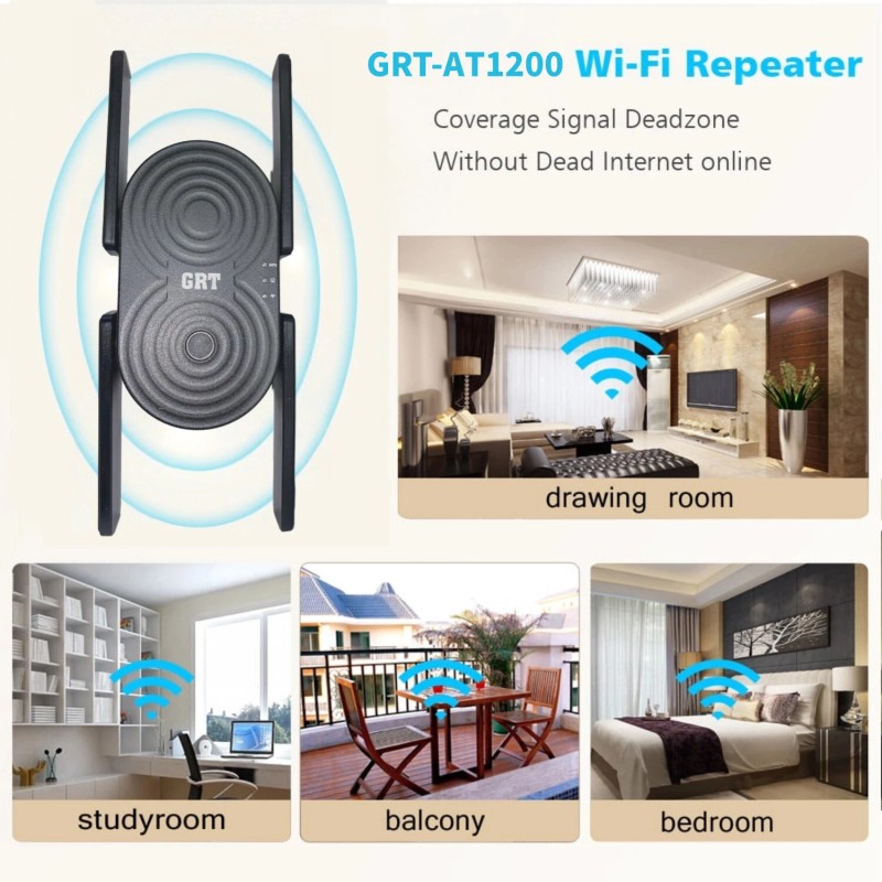 GRT Dual Band 1200Mbps Wifi Long Range Extender Booster Repeater