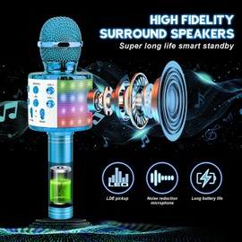 ShinePick Wireless Karaoke Microphone Bluetooth with 5W Speaker, Portable Microphone for Kids/Adults, Compatible with Android/iOS/PC/Smartphone (Blue)