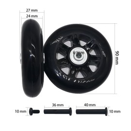 Silent Wheel Series, Replacement Tire Set for Suitcases, Shopping Carts, Carrying Bags, Etc., Wheel Width: 0.9 inches (24 mm), Caster Replacement, DIY Repair and Replacement Kit (Diameter 3.5 inches (90 mm), 2 Pieces