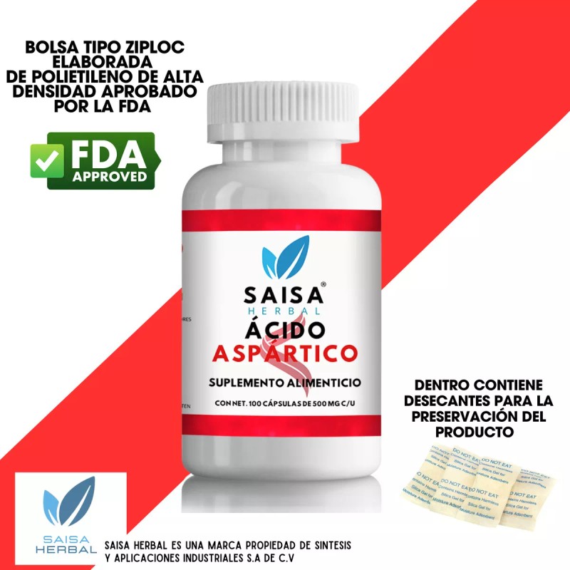 Saisa Herbal Ácido Aspártico Bolsa Con 100 Cápsulas Saisa Herbal.