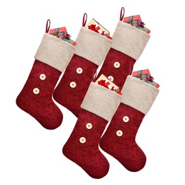 ElegantPark Christmas Stockings 5 Pack Burlap Christmas Stockings for Family Kids Large Xmas Rustic Red Stockings Christmas Decoration for Holiday Party Fireplace Home, 18" Christmas Stocking