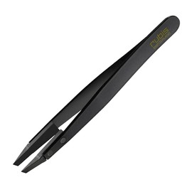 Rubis Classic Techno - Pinzas de acero inoxidable para cejas precisas y depilación, puntas de polímero inclinadas, fabricadas en Suiza, color negro