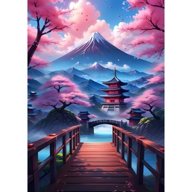 Jawecci Diamond Painting Cherry Blossoms Adults, 5D Diamond Painting Mountain Pictures Adults Beginners, DIY Round Stones Diamond Art Set Diamond Painting Children for Home Decor 30 x 40 cm