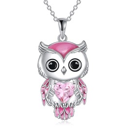 Vadmans Owl Necklace Jewellery Gifts for Women Sterling Silver Birthstone Owl Pendant Necklace Christmas Jewellery for Girls, Sterling Silver, Cubic Zirconia