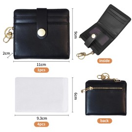 Pack of 1 Mini Wallet with 4 Transparent Card Holders, Simple Short Wallet, Card Holder Bag for Women, Mini Key Ring Card Holder Bag, Small Pocket Wallet, black, Modern