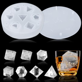 Juome Dice Shaped Ice Cube Mold for Whisky, DND Dice Silicone Ice Cube Tray Molds with 7 Standard Stereoscopic Dice Cavities, DND Accessories Decor Table Board Game Dice Lovers Gift