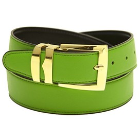 Men's Belt Reversible Wide Bonded Leather Gold-Tone Buckle LIME GREEN/Black 42