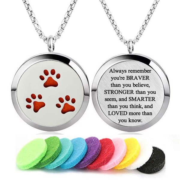 Aromatherapy Essential Oil Diffuser Necklace Dog Paw Pattern Stainless Steel Locket Pendant