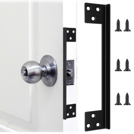 Door Protector Security, Latch Guard Plate Set, Heavy Duty Outswing Latch Guard Protector, Stainless Steel Security Door Striker Cover with Screws for Home Apartment Office Bedroom Doors, Black