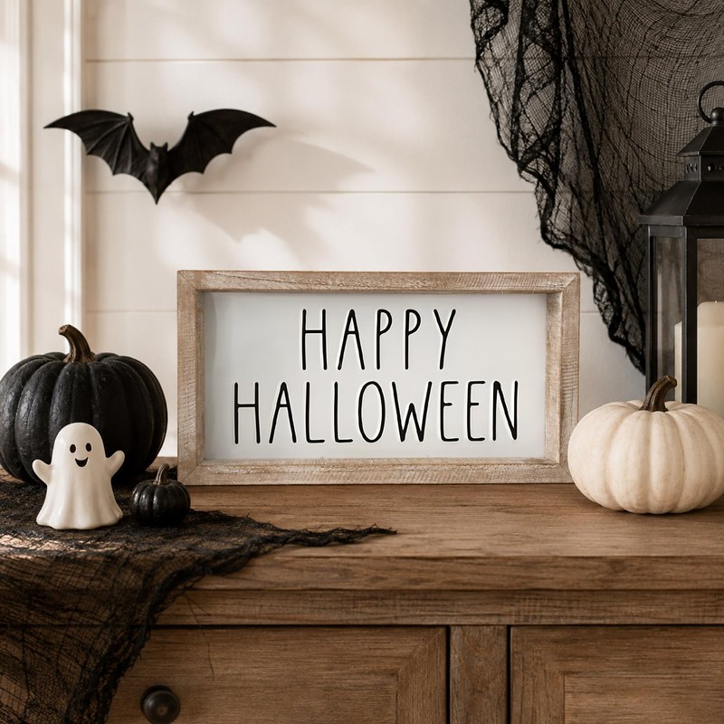 pechpell 3D Metal Happy Halloween Sign Table Mantel Shelf Desk