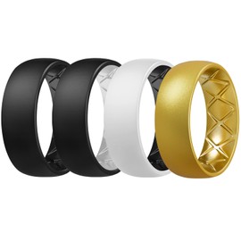 Egnaro Silicone Ring Men 1/4/6/7 Multipack of Breathable Mens Silicone Rubber Wedding Rings Bands with Air Flow Grooves
