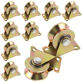 LEXININ 10 PCS 2 Inch Sliding Gate Wheel, V Type Track Steel Groove Rollers, Golden Gate Rollers Rail Wheel for Rail, Rolling Driveway Gate, Sliding Gate