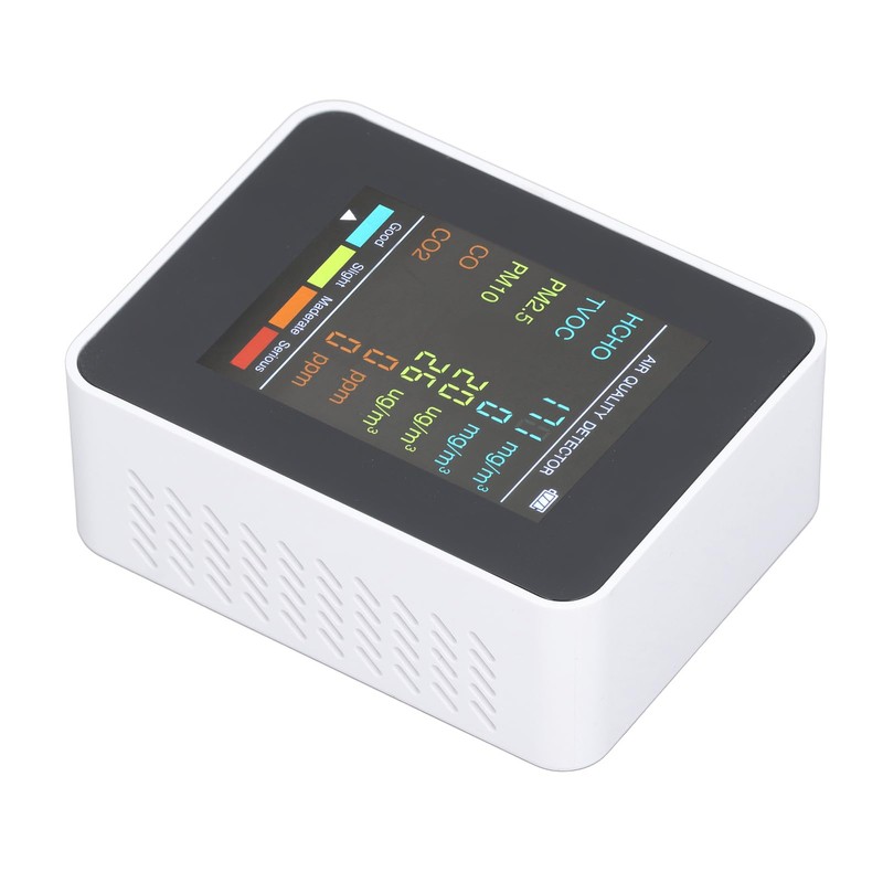CO2 Detector, CO2-TVOC-HCHO-PM2.5-PM10 Sensor Meter with Backlit LCD Screen, Temperature