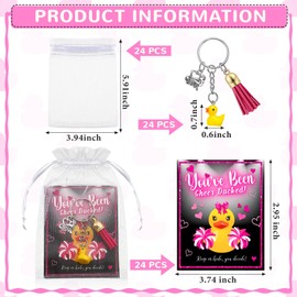 VercanMonth 24 Set Cheer Gifts 24 Duck Keychain 24 You've Been Cheer Ducked Cards with Bags for Cheerleader Competition Team(Rose Pink)