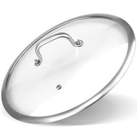 Universal Glass Lid for Pots, Pans Skillets 34cm/13Inch - Tempered Glass Cookware Lid with Handle Frying Pan Cover for Cast Iron, Non-Slip Grip, Sealed Edges