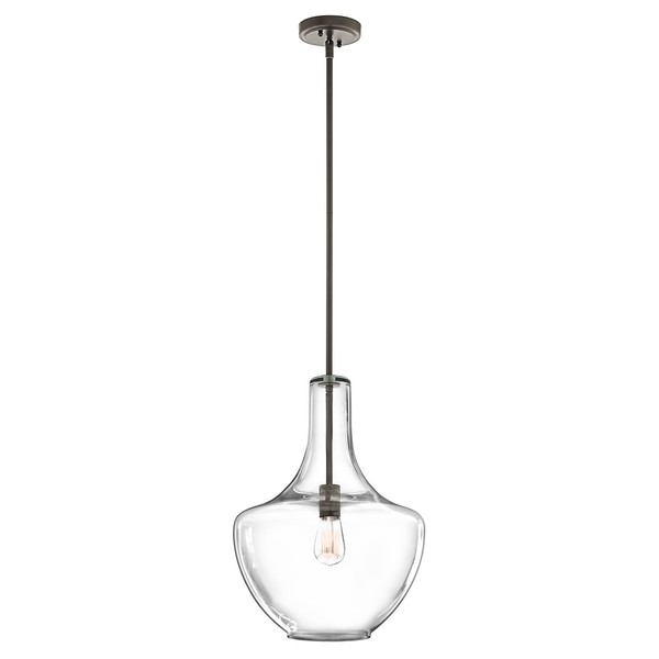 Kichler Everly 19.75" Kitchen Bell Pendant in Olde Bronze®, 1-Light Clear Seeded Glass Pendant Light, (19.75" H x 13.75" W), 42046OZCS