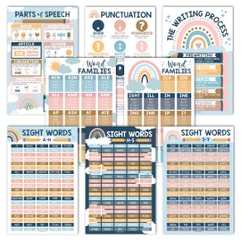 Hadley Designs 8 Boho 100 Sight Words Poster For Classroom Word Wall, Sight Word Posters For Classroom Elementary, First Grade, Word Family Posters For Elementary School Posters For Classroom