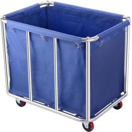 OEBYZWSL Commercial Laundry Cart with Wheels, 400L Large Capacity Heavy Duty Stainless Laundry Basket,Laundry Sorter for Clothes Storage,330 lbs Load (Blue)