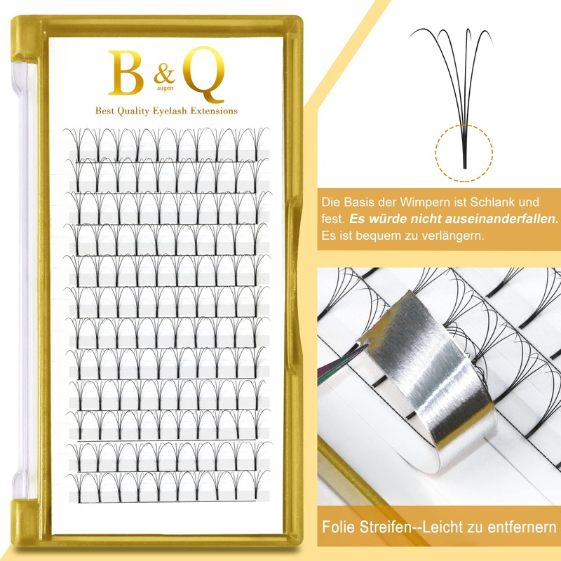 B&Qaugen Pre-made Eyelash Fans, 4D-D-0.07-15 Long Foot, Pre-made Fans, Eyelash