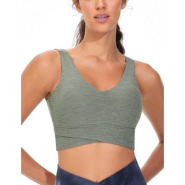THE GYM PEOPLE Women's Padded Sports Bra V-Neck Wireless Stretchy Workout Crop Tops with Cross Hem Soft Yoga Bras