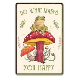 Funny Frog Mushroom Decor Metal Sign: Cute Cottagecore & Forest Decor for Bathroom, Kitchen, Bedroom, and Home, 12 x 8 Inch (247)