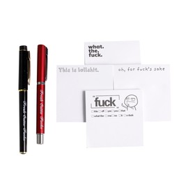 Grurun Fresh Outta Fucks Pad and Pen, Snarky Novelty Office Supplies, 4 Funny Sticky Notes and 2 Pen Set,Novelty Pen Desk Accessory Gifts for Friends Co-Workers (4Pad with 2Pen -B)