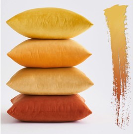 MIULEE Set of 4 Cushions 4 Pack Cushion Covers Throw Pillow 18x18 inch 50x50 cm Rrange Yellow Cushion Vovers for Sofa Decoration Living Room Bed Chair Soft with Invisible Zipper