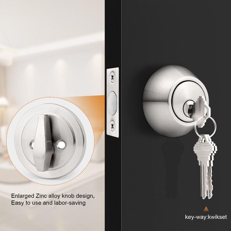 Probrico 3 Pack Satin Nickel Single Cylinder Deadbolt Lock Set,