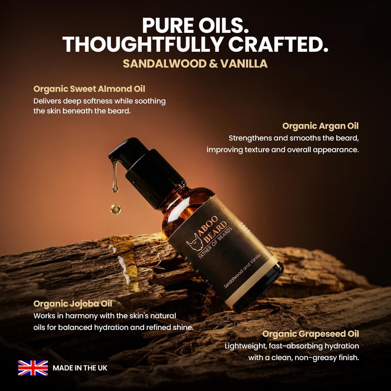 Aboo Beard Sandalwood & Vanilla Beard Oil Uk With Vegan