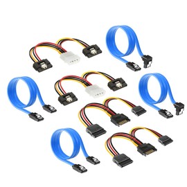 Doaemunp SATA Cable + Power Cable SSD/SATA3 High Speed 6Gbps Internal Hard Disk Cable Set (2 x SATA Data Transfer Cable [Blue, Straight];2 x SATA Data Transfer Cable [Blue, 90 Degree Right Angle];2x4