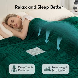 Cottonblue Jacquard Weighted Blanket for Adults 20 lbs Queen Size, Cozy Fluffy Sherpa Fleece Weighted Throw Blankets 60" x 80" for Sleep Relax, Fuzzy Warm Arch Heavy Blanket Soft for Bed Couch, Green