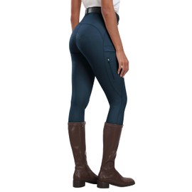 MoFiz Women's Silicone Full Seat Horse Riding Pants Zipper Pockets Equestrian Breeches Riding Tights Navy Blue S