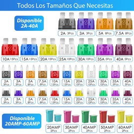 304PCS Fusibles Automotriz de Colores Varios Amperes, Fusibles Lámina Auto para Coche, Barco, Camión, Caravana, Suv, Kit Fusibles Carro Estándar/Mini/Micro con Extractor y Probador De Circuitos