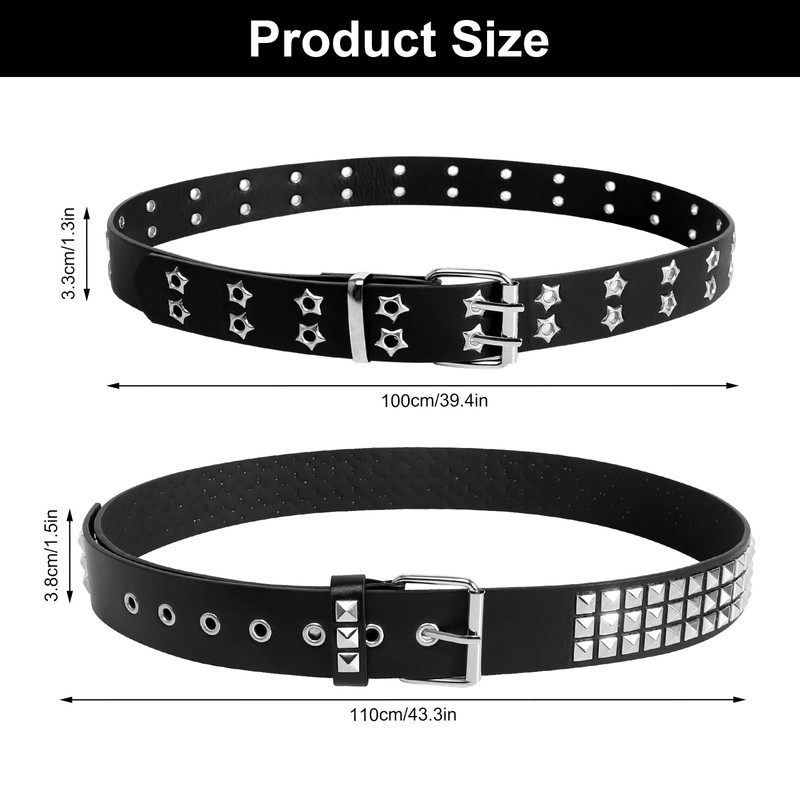 CAINCAY 2 PCS Studded Belt Rivet Belt, Gothic Belt Rock