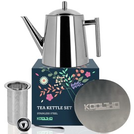 Stainless Steel Teapot with Strainer Insert Set, Large Metal Tea Pot with Strainer Teaspoon Coaster in Gift Box, Gift for Women Men Tea Lovers, Tea Strainer Tea Box Teapot Tea Pot Box