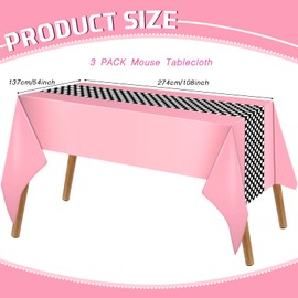 Irenare 3 Pcs Mouse Birthday Party Supplies Tablecloth Mouse Theme Baby Shower Decorations Table Cover Plastic Polka Dot Tablecloth Lady Bug Party Decorations for Kids, 54 x 108 Inch (Pink)