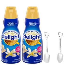 Candy Freezer International-Delight Liquid Coffee Creamer.- Two (2) 32 fl oz Bottles of Creamy Smooth Delightful Coffee Creamer and Mini Metal Spoons (French Vanilla) Shovel Spoons