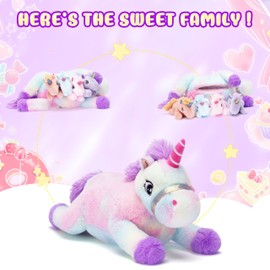 IKASA Mommy Unicorn Stuffed Animal Mom and Baby Plush Toy, Cute 17" Soft Cuddly Family Set with Little Mini Babies,Gifts for Kids