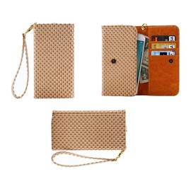 DFV mobile - Cover Premium Case with Design Pearl Grid Texture with Card Slots & Lanyard for iBall Andi 4.5M Enigma - Beige