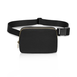 FuninCrea Fanny Pack, Waterproof Nylon Waist Bag, Chest Bag with Adjustable Straps for Women Men, Fashionable Belt Bag with 3 Mesh Pockets for Training, Running, Travel, Hiking, black, Fashionable